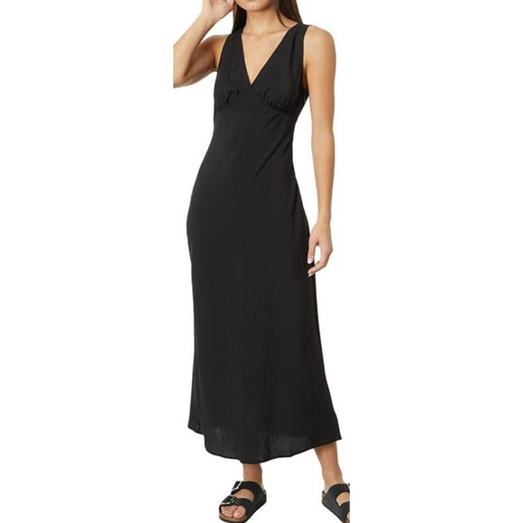 Madewell Ariana Slip V Neck Stretchy True Black Midi Dress US Women's 0 New - Picture 1 of 7